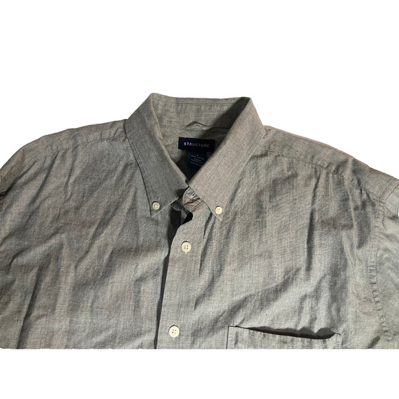 Structure mens gray office business work button down long sleeve shirt - Picture 3 of 7